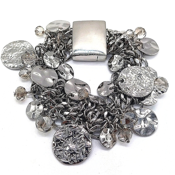 Vintage KJL Silver Hammered Disc Charm Bracelet-Kenneth Jay Lane - Picture 2 of 5